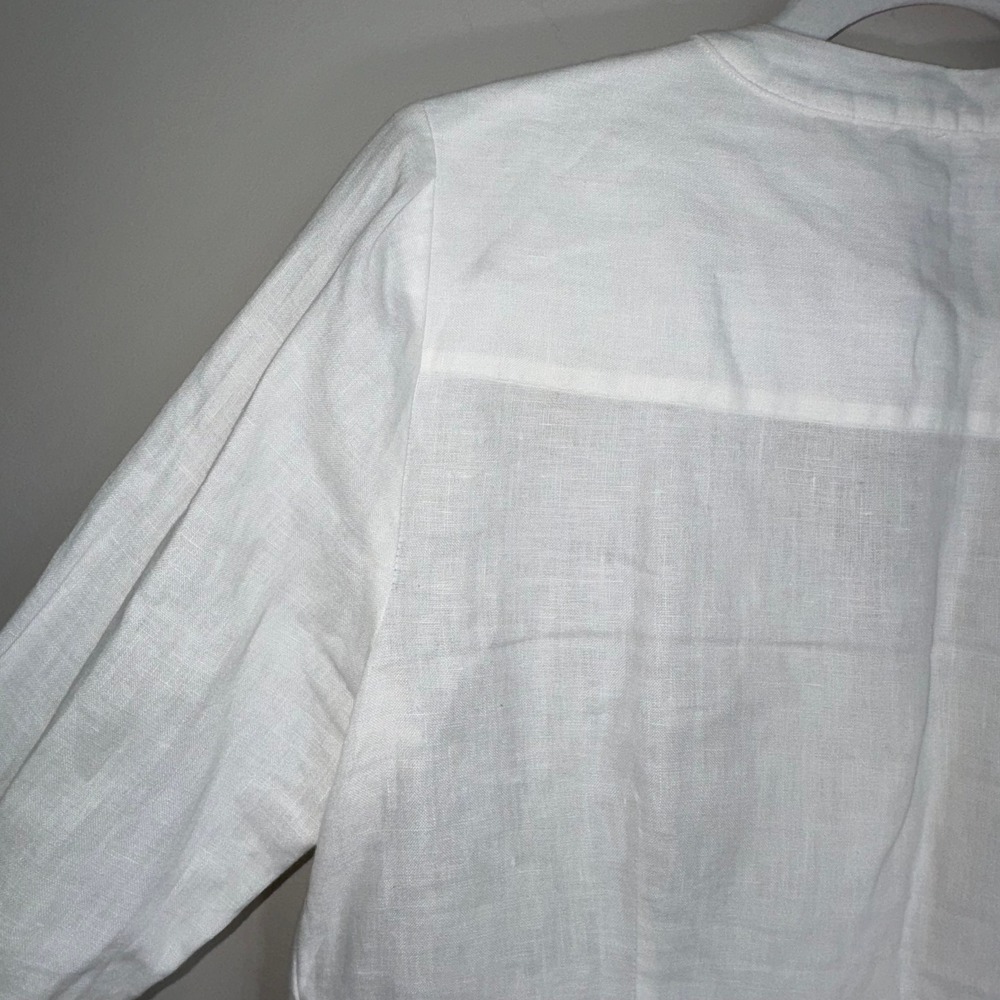 Boden White 100% Linen Ruffle Front Roll Tab Sleeve Blouse Womens US 6 UK 10 - Picture 14 of 14
